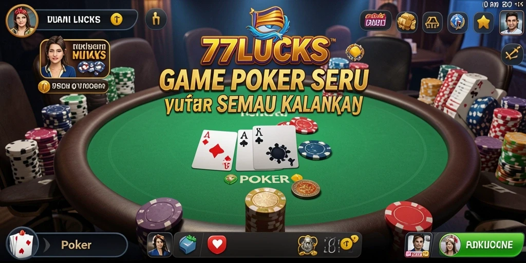 Tampilan antarmuka permainan poker 77LUCKS yang menarik.
