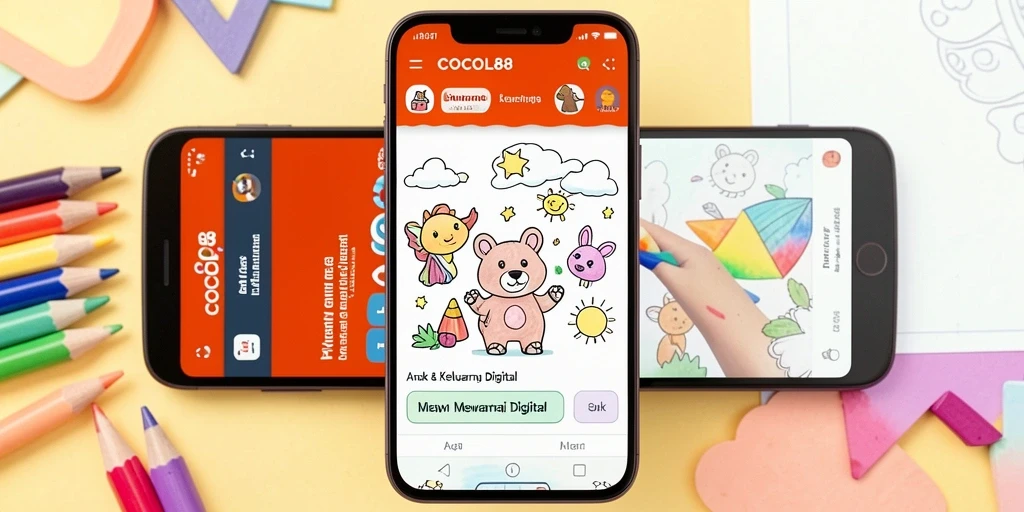 Antarmuka aplikasi COCOL88 untuk Mewarnai Digital yang ceria dan ramah anak.