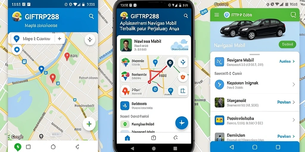 Antarmuka aplikasi GIFTRP288 yang user-friendly dengan fitur navigasi mobil.