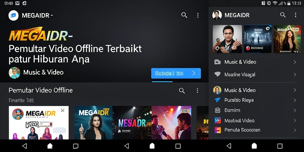 Antarmuka MEGAIDR yang simpel dan fungsional untuk pemutar video offline.