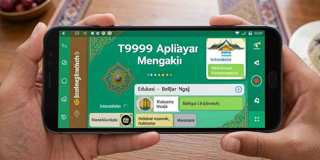 Tangkapan layar antarmuka aplikasi Belajar Ngaji T9999 yang interaktif.